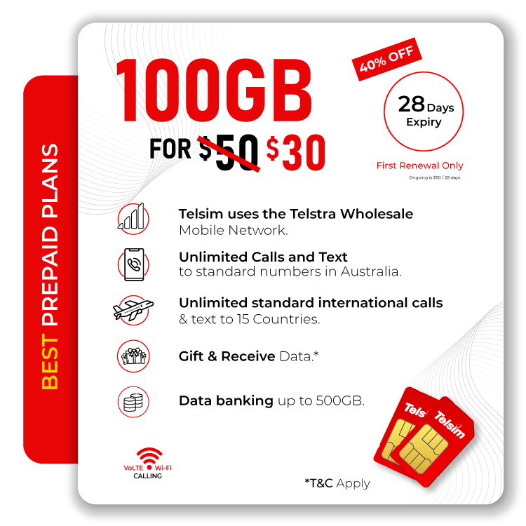 Telsim 100GB Prepaid Plan for 28 Days Sim